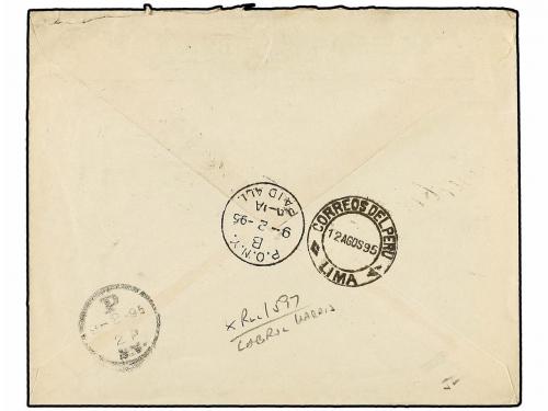✉ PERU. Sc. 119, 123. 1895. PERU a NEW YORK. 1 cto. verde y 