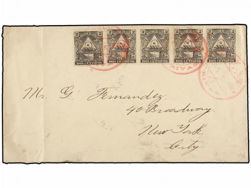 ✉ NICARAGUA. Sc. 100 (5). 1898. RIVAS a NEW YORK. 2 ctvos. l
