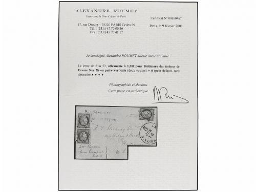 ¿ FRANCIA. Yv. 2b (2), 6. 1853. PARÍS a BALTIMORE. 15 cts. v