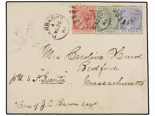 ✉ BARBADOS. Sg. 89, 91, 93. 1885. BARBADOS to U.S.A. 1/2 d. 