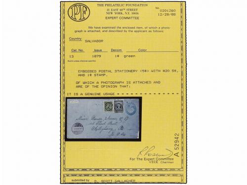 ¿ SALVADOR. Sc. 13, 20. 1889. SAN SALVADOR a U.S.A. Entero P