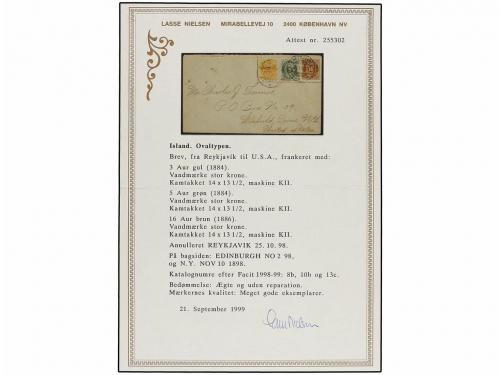 ✉ ISLANDIA. 1898. REYKJAVIK to U.S.A. Envelope franked with 