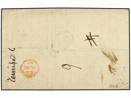 ✉ PERU. 1869. LIMA a PARÍS. 1 dinero verde, mat. LIMA/* circ