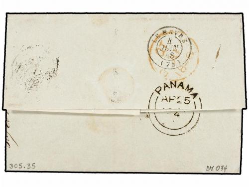 ¿ PANAMA. 1848. COQUIMBO a FRANCIA. Envuelta, marca lineal T