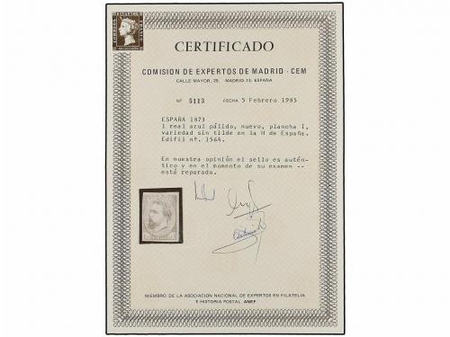 * ESPAÑA. Ed. 156A. 1 real azul. Leve restauración. Bonita p