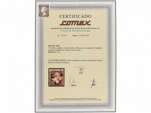 ° ESPAÑA. Ed. 77. 19 cuartos castaño y rosa. Mat. R.C. 13 de