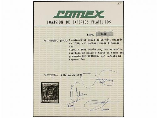 ° ESPAÑA. Ed. 27. 6 reales azul. Grandes márgenes. MAGNÍFICO