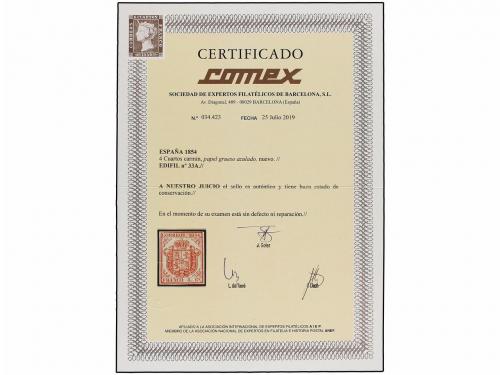* ESPAÑA. Ed. 33A. 4 cuartos rojo s. azul. MAGNÍFICO EJEMPLA