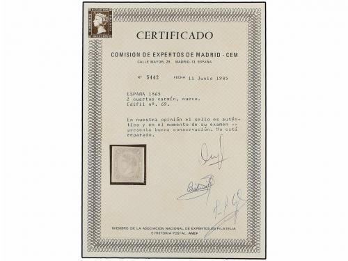 * ESPAÑA. Ed. 69. 2 cuartos carmín. MAGNÍFICO EJEMPLAR. Cert