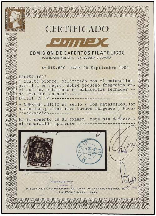 Δ ESPAÑA. Ed. 22. 1 cuarto bronce dorado sobre fragmento, ma