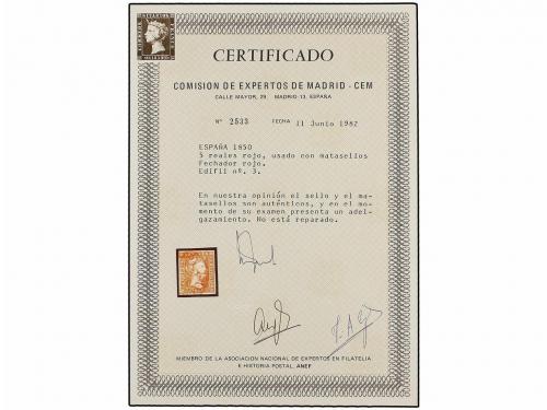 ° ESPAÑA. Ed. 3. 5 reales rojo, mat. fechador ALCOY/VALENCIA