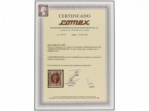 * COLONIAS ESPAÑOLAS: MARIANAS. Ed. 6. 15 ctvos. oliva gris.