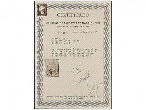 ° ESPAÑA. Ed. 112. 2 Esc. azul, mat. ROMBO DE PUNTOS. Excele