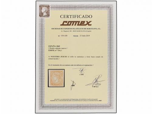 ** ESPAÑA. Ed. 73A. 2 reales salmón. Márgenes excepcionales.