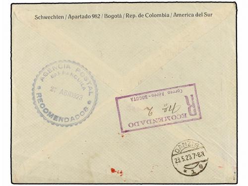 ✉ COLOMBIA. Sc. C26 (var), C30. 1923. BOGOTÁ a DANZIG. 5 cts