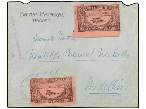 ✉ COLOMBIA. Sc. C14. 1921. BOGOTÁ a MEDELLÍN. 3 cts. verde (