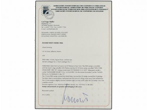 ✉ ANTILLAS DANESAS. 1871. LA GUAYRA a NEW YORK. Envuelta cir