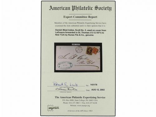 ✉ ANTILLAS DANESAS. 1871. LA GUAYRA a NEW YORK. Envuelta cir