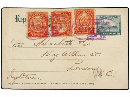 ✉ NICARAGUA. 1909. LEÓN a GRAN BRETAÑA. Entero Postal de 5 c