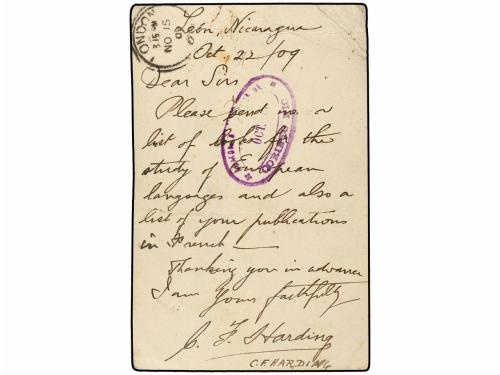 ✉ NICARAGUA. 1909. LEÓN a GRAN BRETAÑA. Entero Postal de 5 c