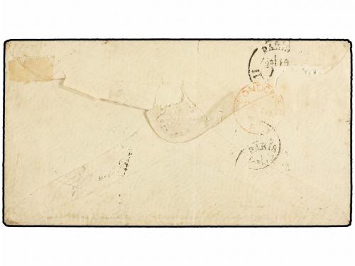 ✉ PERU. Sc. 12. 1865. LIMA a PARÍS. 1 dinero rojo, mat. de L