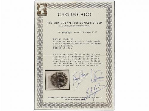 Δ ESPAÑA. Ed. 52. 4 cuartos amarillo sobre pequeño fragmento