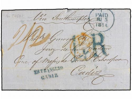 ° ESPAÑA. Ed. 52. 4 cuartos amarillo, mat. ESTRANGERO/CADIZ 