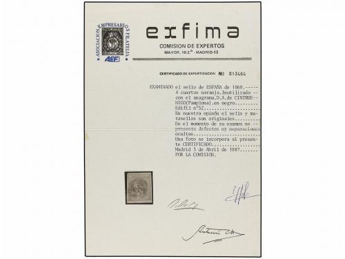 ° ESPAÑA. Ed. 52. 4 cuartos amarillo, mat. LACRADOR DE CINTR