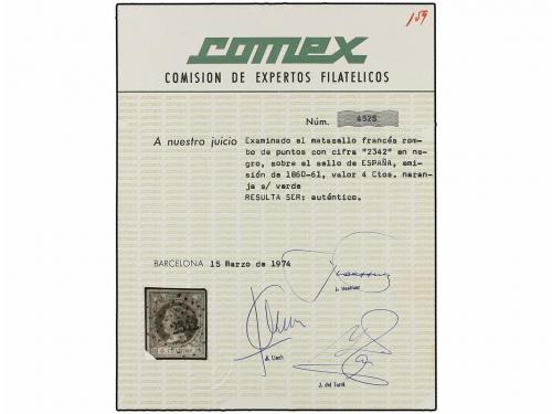 ° ESPAÑA. Ed. 52. 4 cuartos amarillo, mat. FRANCÉS cifras pe