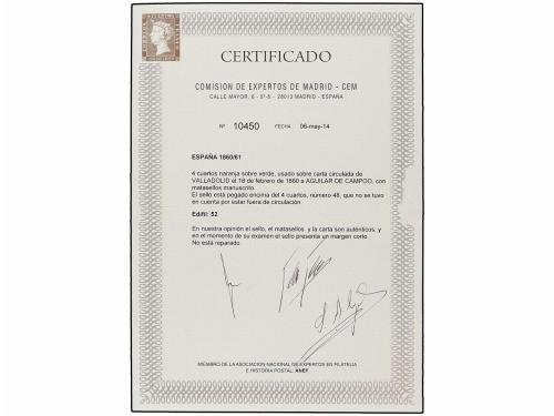 ✉ ESPAÑA. Ed. 48+52. 1860 (18 Febrero). VALLADOLID a AGUILAR