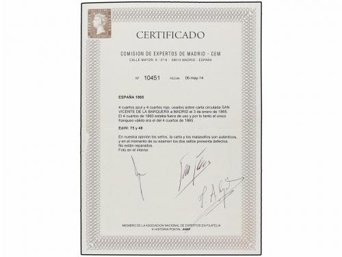 ✉ ESPAÑA. Ed. 52+75. 1865. SAN VICENTE DE LA BARQUERA (Santa