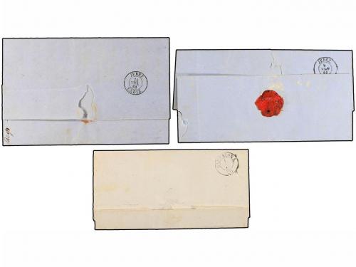 ✉ ESPAÑA. Ed. 52. 1861-62. TRES cartas con sellos de 4 cuart