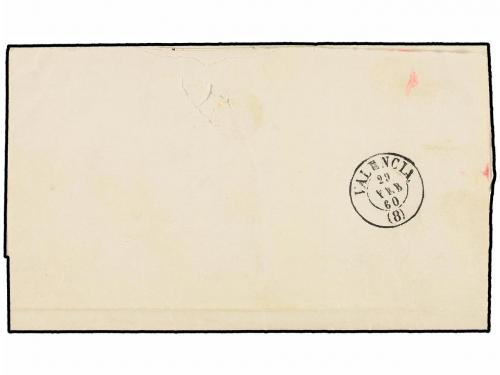 ✉ ESPAÑA. Ed. 52. 1860. DENIA a VALENCIA. 4 cuartos amarillo