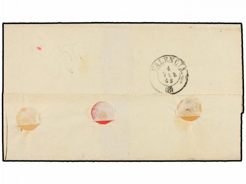 ✉ ESPAÑA. Ed. 52. 1862. CARCAJENTE a VALENCIA. 4 cuartos ama