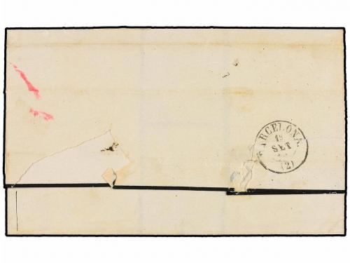 ✉ ESPAÑA. Ed. 52 (2). 1860. VILLANUEVA a BARCELONA. 4 cuarto