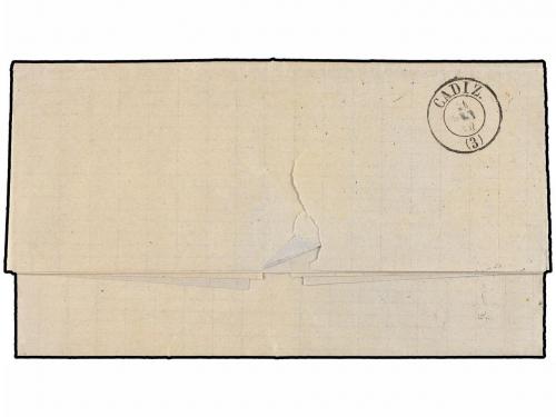 ✉ ESPAÑA. Ed. 52. 1860. GRADO a CÁDIZ. 4 cuartos amarillo. M