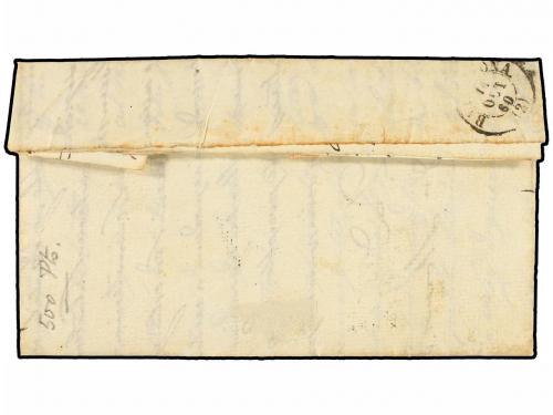 ✉ ESPAÑA. Ed. 52. 1860. PONS a BARCELONA. 4 cuartos amarillo