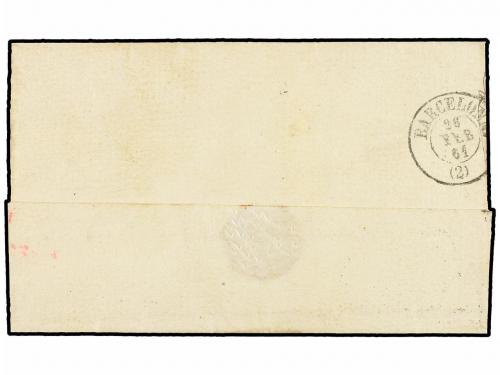 ✉ ESPAÑA. Ed. 52. 1861. CARDONA a BARCELONA. 4 cuartos amari