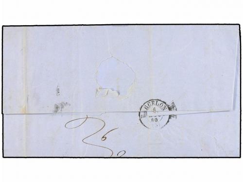 ✉ ESPAÑA. Ed. 52. 1860. ROSAS a BARCELONA. 4 cuartos amarill