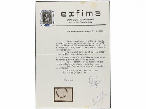 ° ESPAÑA. Ed. 52. 4 cuartos amarillo, mat. "O" de PUERTOLLAN