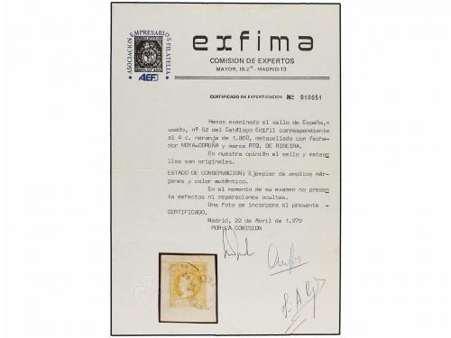 Δ ESPAÑA. Ed. 52. 4 cuartos amarillo, mat. MIXTO FECHADOR de