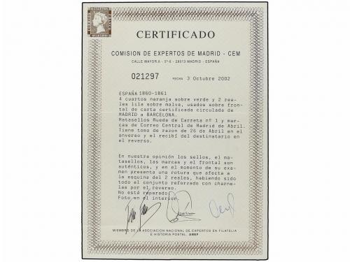 ✉ ESPAÑA. Ed. 52, 56. 1860. MADRID a BARCELONA. Frente carta