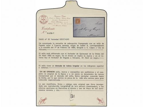 ✉ ESPAÑA. Ed. 52d. 1862. QUINTANAR DE LA ORDEN a ALICANTE. 4