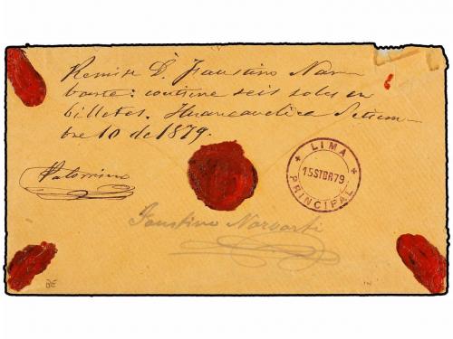 ✉ PERU. 1879. HUANCAVELICA a LIMA. 20 cts. rojo carta certif