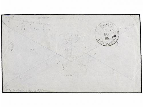 ✉ PERU. 1885. LIMA a PARÍS. 1 ctvo. amarillo habilitado y se