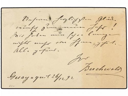 ✉ ECUADOR. 1892. GUAYAQUIL a CAJAMARCA (Perú). Entero Postal