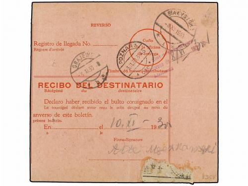 ✉ CUBA. 1930. RECIBO DE PAQUETE POSTAL circulado a POLONIA c