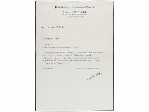 ✉ MEXICO. 1866. VERACRUZ a TAMPICO. Circulada con sello mexi