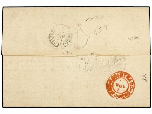 ✉ BRASIL. Sc. 58. 1866. RÍO DE JANEIRO a SANTOS. 100 reis ve