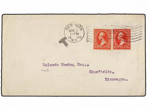 ✉ NICARAGUA. 1899. NEW YORK a BLUEFIELDS. 2 cts. rojo (2) US
